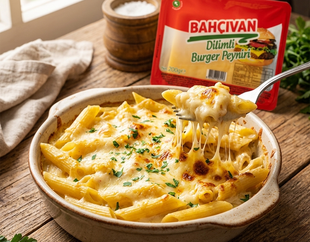 Dilimli Burger Peynirli Makarna Graten Tarifi